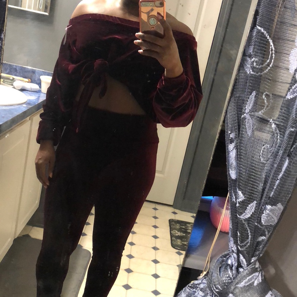 Velvet Crop top tie up with Matching pants.